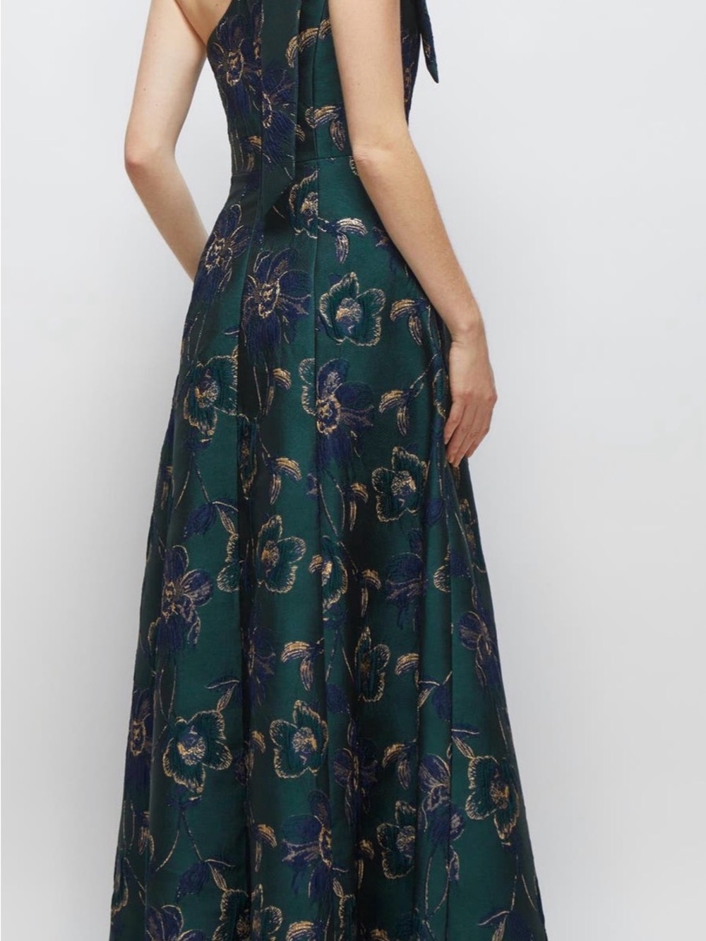 ALFRED SUNG Emerald Green One-Shoulder Floral Jacquard Gown Size 6 - Picture 7 of 8